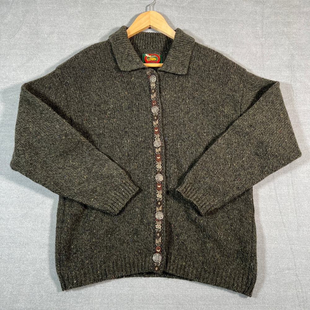 ALPS Fine Womens Cardigan Sweater Wool Blend Button Up Women M Gray Green